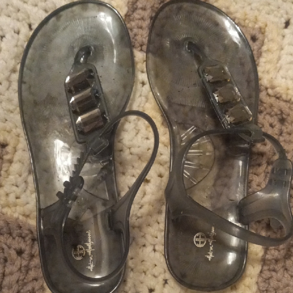 Transparent Sandals with Gem Accents